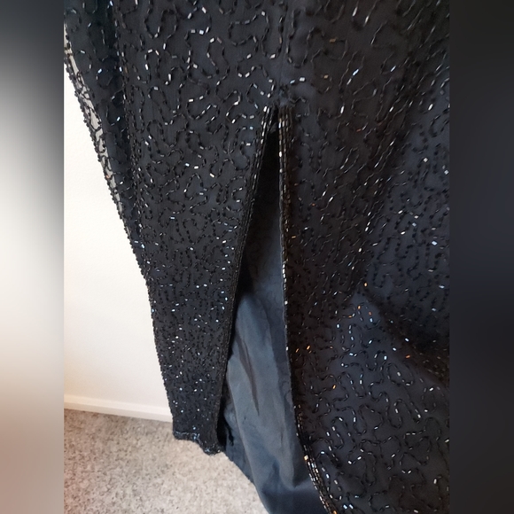 Vintage 80s Laurence Kazar Black Beaded Full Length Pencil Dress, Size M. - Picture 9 of 11